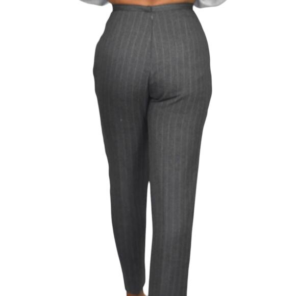 Vintage High Waisted Trousers Grey Striped Dress Pants Tapered Pleated 4 Petite - Picture 3 of 16